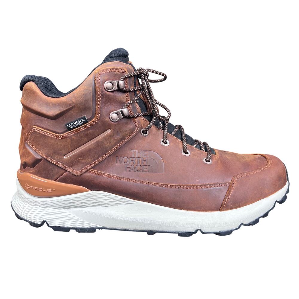 The North Face Vals Mid Brown Leather Waterproof Hiking Boots Size 13